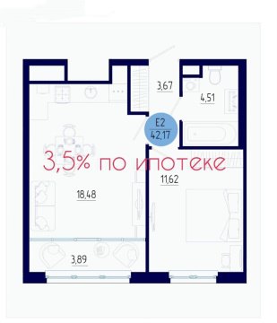 1-к квартира, 8/18 эт., 42м²